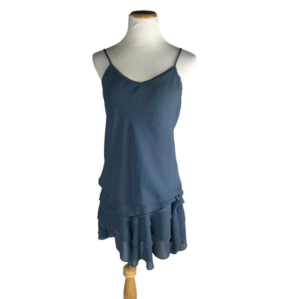 Jody Of California 90s Asymetrical Ruffled Striped Blue Mini Dress Size 6